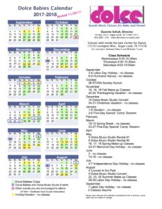 Baby Class Calendar 2017-18